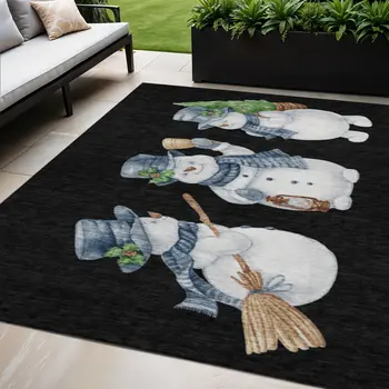 5' X 8' Black Denim Blue And Ivory Botanical Leaves Washable Indoor Outdoor Area Rug