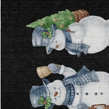 5' X 8' Black Denim Blue And Ivory Botanical Leaves Washable Indoor Outdoor Area Rug