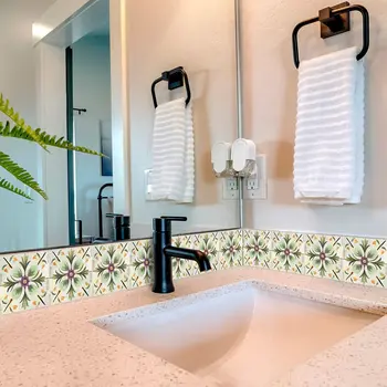6" x 6" Vinyl Arabesque Peel And Stick Removable Tiles