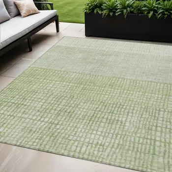 5' X 8' Sage And Ivory Geometric Washable Indoor Outdoor Area Rug