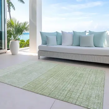 5' X 8' Sage And Ivory Geometric Washable Indoor Outdoor Area Rug
