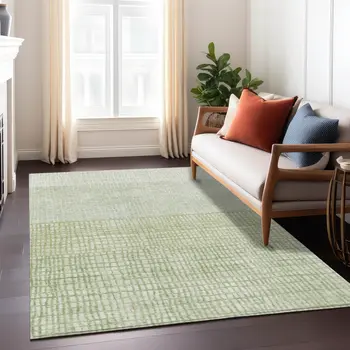 5' X 8' Sage And Ivory Geometric Washable Indoor Outdoor Area Rug