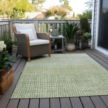 5' X 8' Sage And Ivory Geometric Washable Indoor Outdoor Area Rug