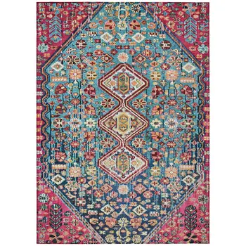 3' X 5' Teal Blue And Merlot Aztec Washable Indoor Outdoor Area Rug