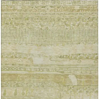 8' X 10' Tan And Gold Striped Washable Indoor Outdoor Area Rug