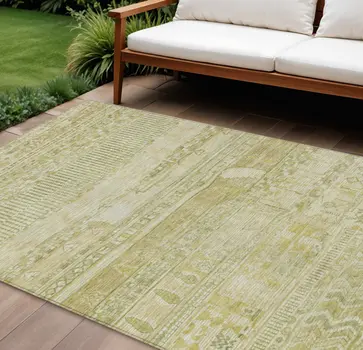 8' X 10' Tan And Gold Striped Washable Indoor Outdoor Area Rug