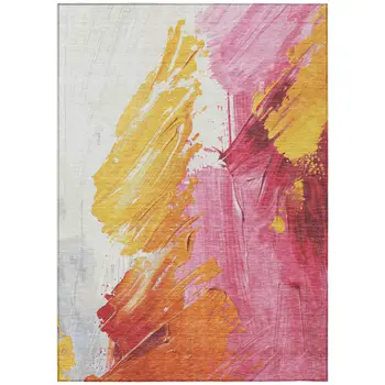 9' X 12' Blush Gold And Orange Abstract Washable Indoor Outdoor Area Rug