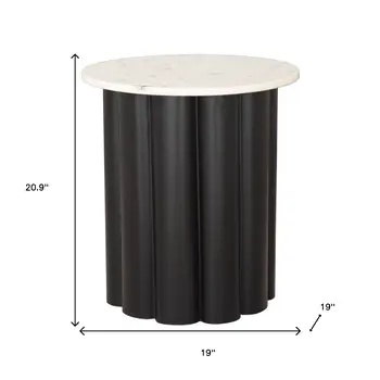 21" White Wood Pedestal End Table