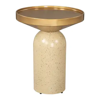 22" Beige Iron Pedestal End Table