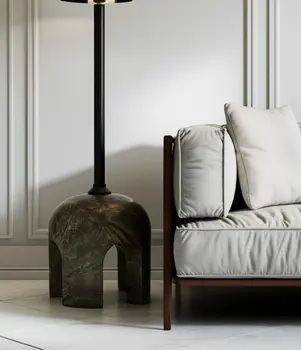 22" Brown Marble Pedestal End Table