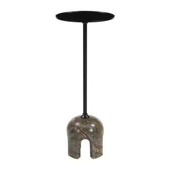 22" Brown Marble Pedestal End Table