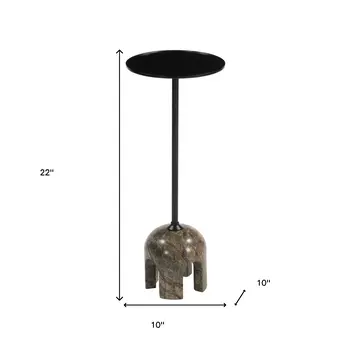 22" Brown Marble Pedestal End Table