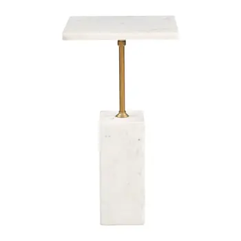 22" White Marble Pedestal End Table