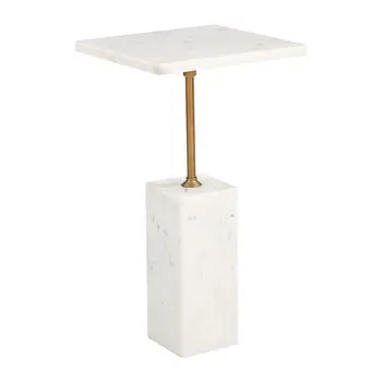 22" White Marble Pedestal End Table