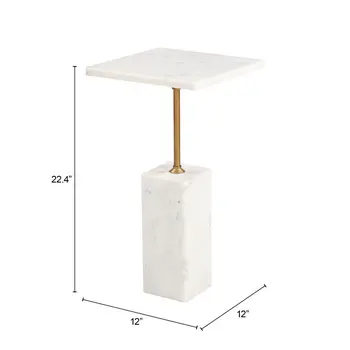 22" White Marble Pedestal End Table