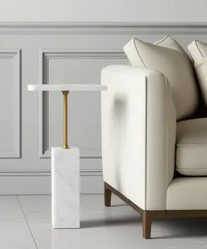 22" White Marble Pedestal End Table