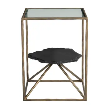 24" Brass Iron Pedestal End Table