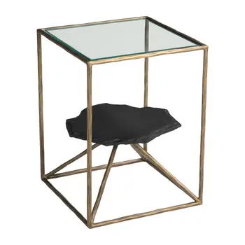 24" Brass Iron Pedestal End Table