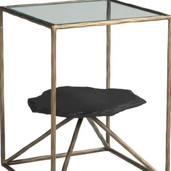 24" Brass Iron Pedestal End Table