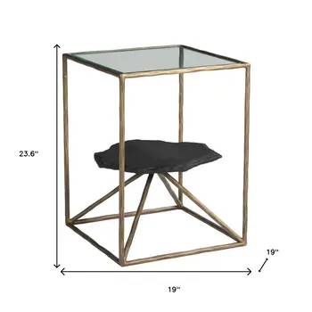 24" Brass Iron Pedestal End Table