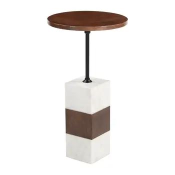 22" White Marble Pedestal End Table