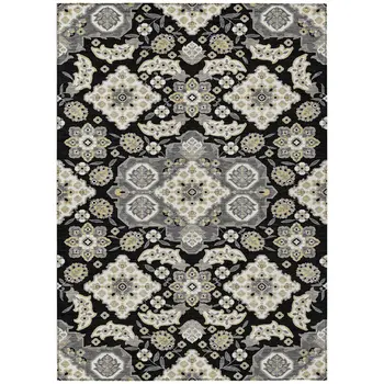 3' X 5' Black Gray And Beige Medallion Washable Indoor Outdoor Area Rug