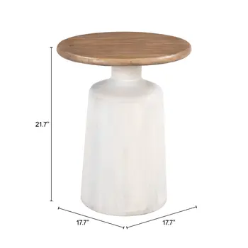 22" White Wood Pedestal End Table