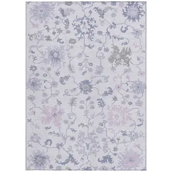 10' X 14' Lavender Mauve And Gray Floral Washable Indoor Outdoor Area Rug