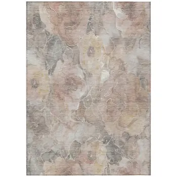 10' X 14' Taupe And Gray Floral Washable Indoor Outdoor Area Rug