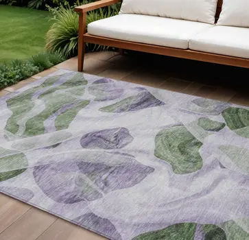 10' X 14' Lavender And Green Abstract Washable Indoor Outdoor Area Rug