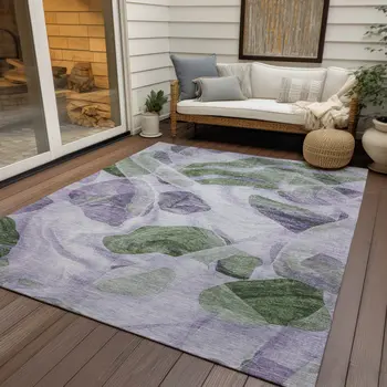 10' X 14' Lavender And Green Abstract Washable Indoor Outdoor Area Rug