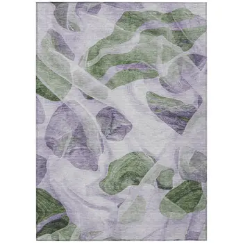 10' X 14' Lavender And Green Abstract Washable Indoor Outdoor Area Rug