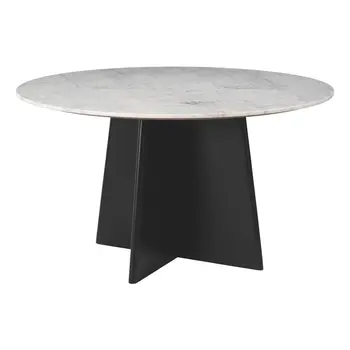 51" White Marble and Wood Pedestal Base Round Top Dining Table