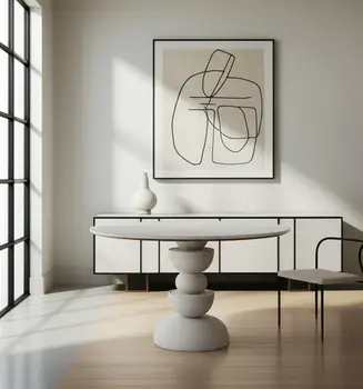 51" White Marble and Wood Pedestal Base Round Top Dining Table