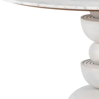51" White Marble and Wood Pedestal Base Round Top Dining Table