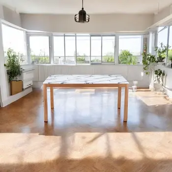 63" White Wood and Solid Wood Dining Table