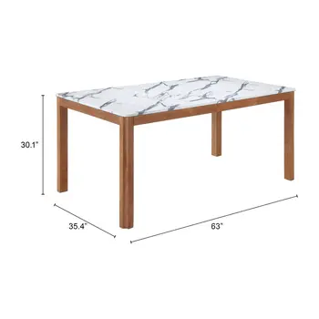 63" White Wood and Solid Wood Dining Table
