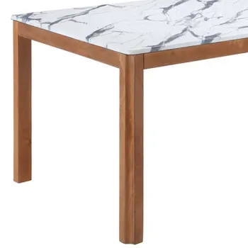 63" White Wood and Solid Wood Dining Table