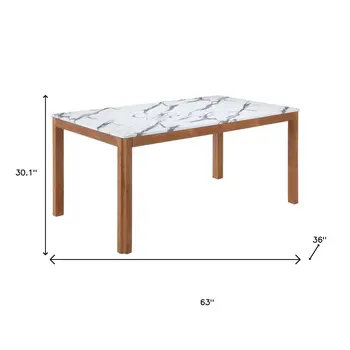 63" White Wood and Solid Wood Dining Table