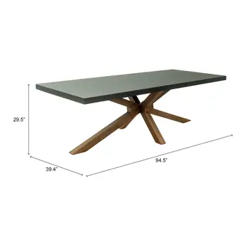 95" Gray Wood and Solid Wood Pedestal Base Dining Table