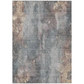 5' X 8' Gray And Beige Floral Washable Indoor Outdoor Area Rug