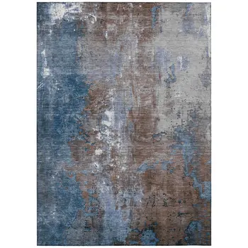 10' X 14' Coffee And Blue Abstract Washable Indoor Outdoor Area Rug