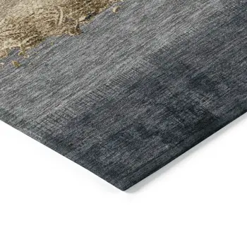 9' X 12' Gold And Gray Striped Washable Indoor Outdoor Area Rug