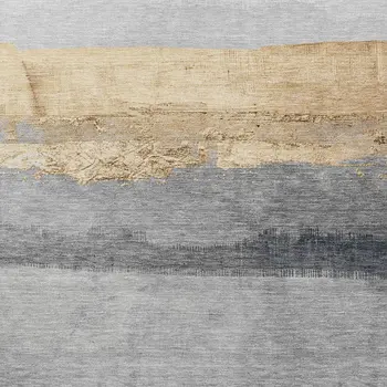 9' X 12' Gold And Gray Striped Washable Indoor Outdoor Area Rug