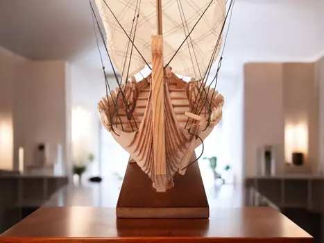 13" Unfinished Wood Hand Painted Model Boat
