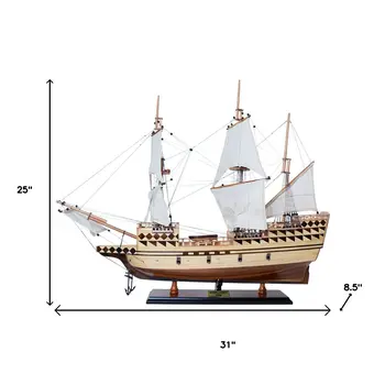25" Unfinished Wood Hand Painted Model Boat