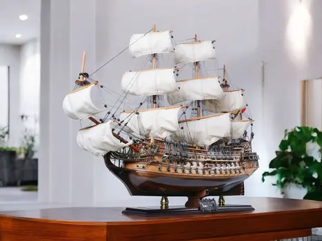 26" Unfinished Wood Hand Painted Model Boat