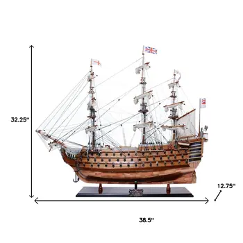 32" Unfinished Wood Hand Painted Model Boat