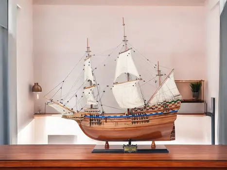 30" Unfinished Wood Hand Painted Model Boat
