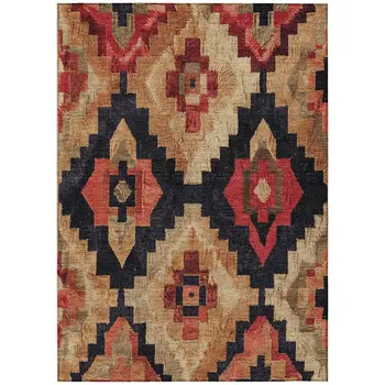 10' X 14' Rust And Charcoal Aztec Washable Indoor Outdoor Area Rug